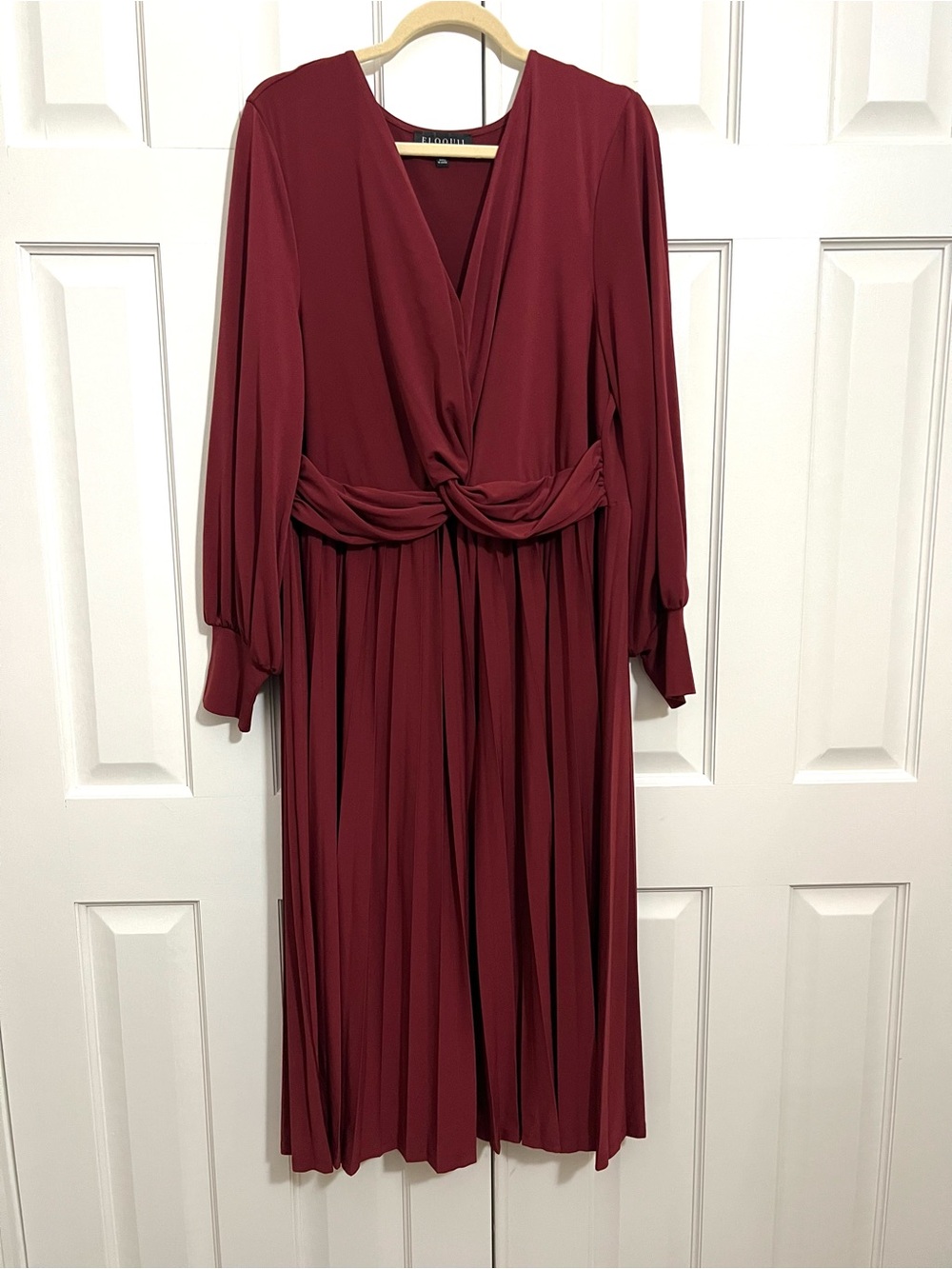 Eloquii Twist-Waist Long Sleeve Dress in Burgundy